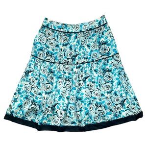 Alfani Women 12 100% Silk Blue Rose‎ Tiered Knee Skirt